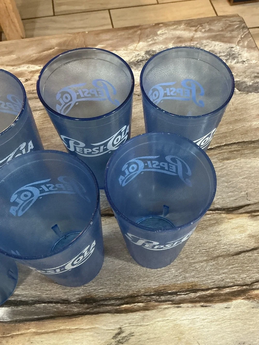 Set of 7 Vintage Pepsi-Cola Blue Restaurant Tumblers 20 oz Retro Diner Cups